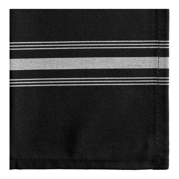 Oxford Super Blend 18" x 22" Reverse Black 100% Spun Polyester Bistro Striped Cloth Napkin - 300/Case