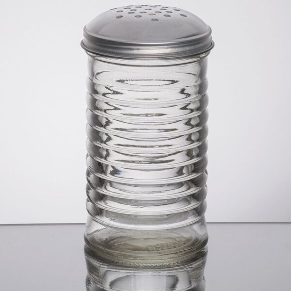 TableCraft Beehive Collection 12 oz. Glass Cheese Shaker with Stainless Steel Top - 12/Case