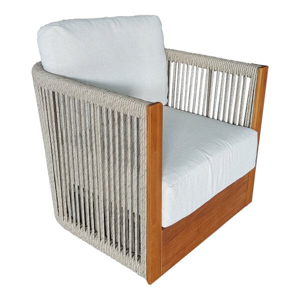 Outdoor Interiors Speckled Cable Wicker and Teak Swivel Chair with Acrylic Fabric Cushions