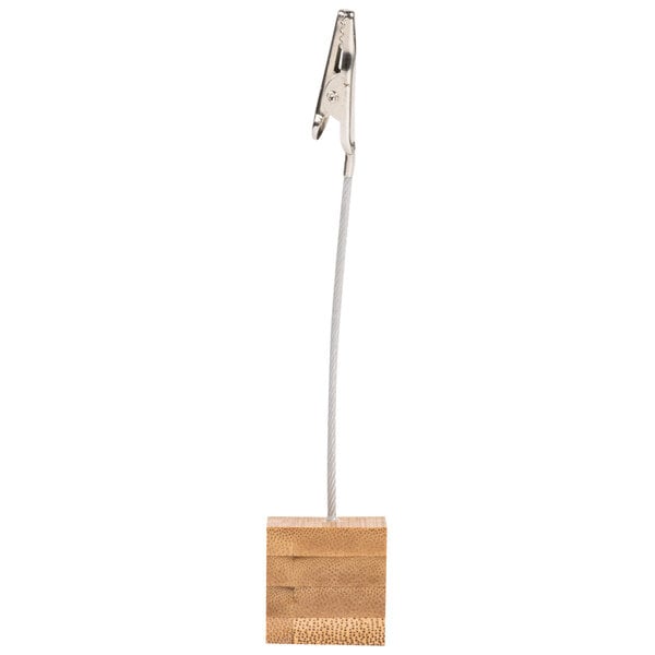 TableCraft 5" Square Bamboo Alligator Clip Card Holder - 12/Case