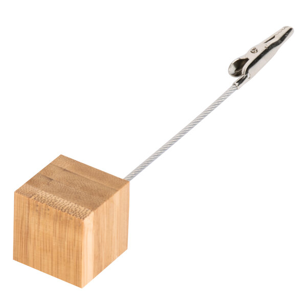 TableCraft 5" Square Bamboo Alligator Clip Card Holder - 12/Case