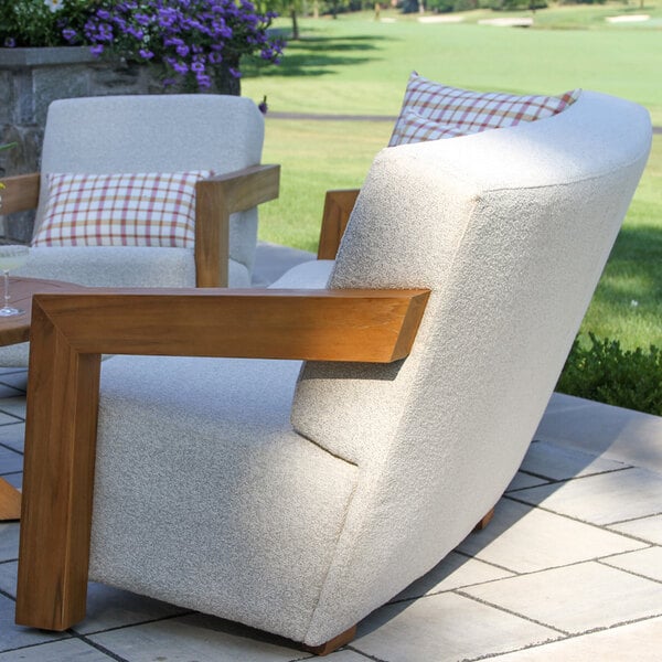 Outdoor Interiors Bronson Quick-Dry Foam and Teak Sofa with Olefin Fabric Cushions
