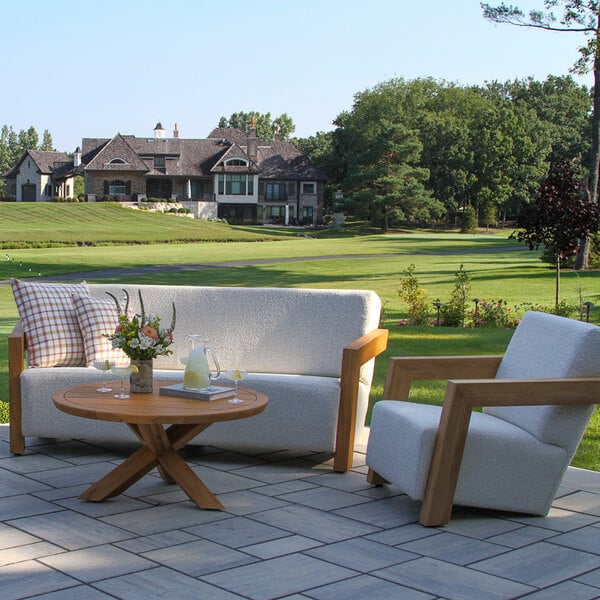 Outdoor Interiors Bronson Quick-Dry Foam and Teak Sofa with Olefin Fabric Cushions