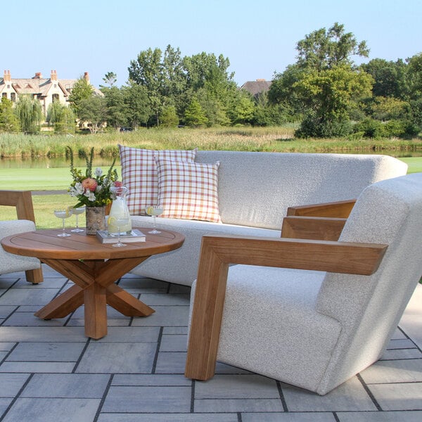 Outdoor Interiors Bronson Quick-Dry Foam and Teak Sofa with Olefin Fabric Cushions