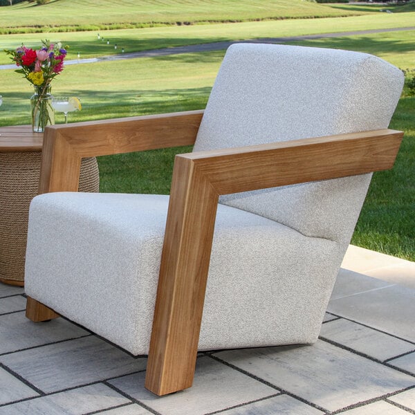 Outdoor Interiors Bronson Quick-Dry Foam and Teak Armchair with Olefin Fabric Cushions