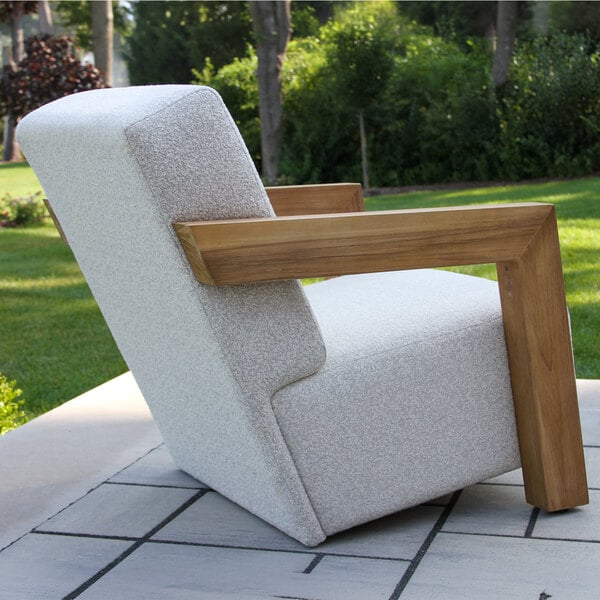 Outdoor Interiors Bronson Quick-Dry Foam and Teak Armchair with Olefin Fabric Cushions