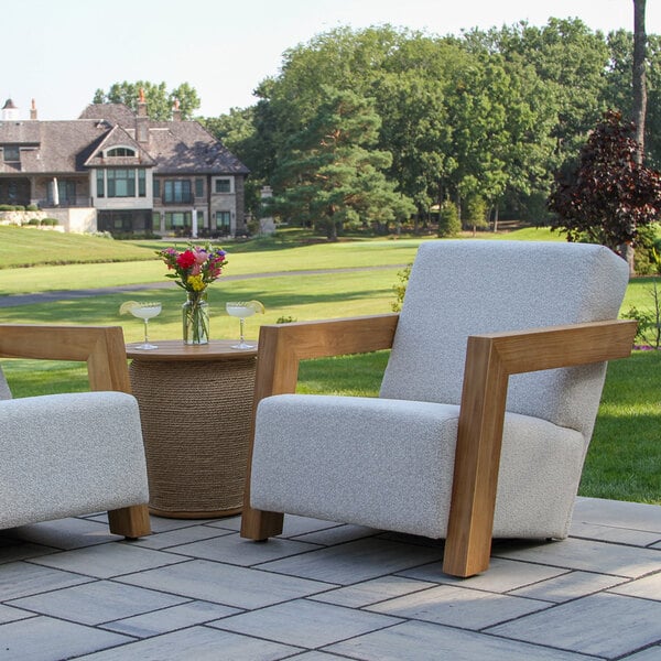 Outdoor Interiors Bronson Quick-Dry Foam and Teak Armchair with Olefin Fabric Cushions