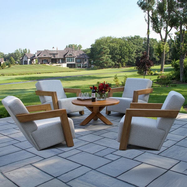 Outdoor Interiors Bronson Quick-Dry Foam and Teak Armchair with Olefin Fabric Cushions