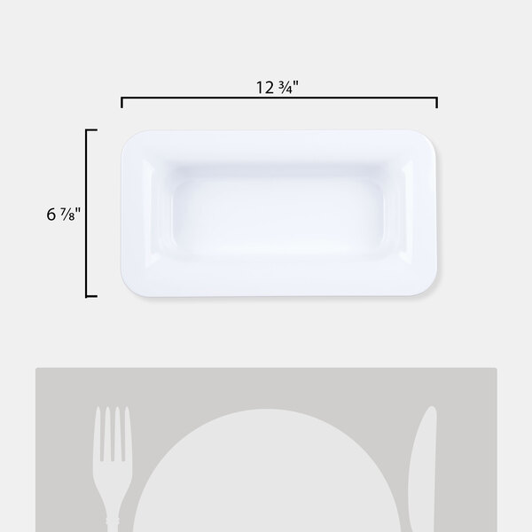 A white rectangular food pan with a white background.