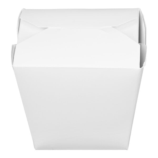 A plain white, folded paper take-out container with a closed top.