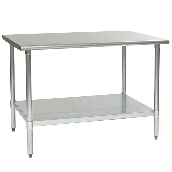 A stainless steel Eagle Group work table with a shelf.