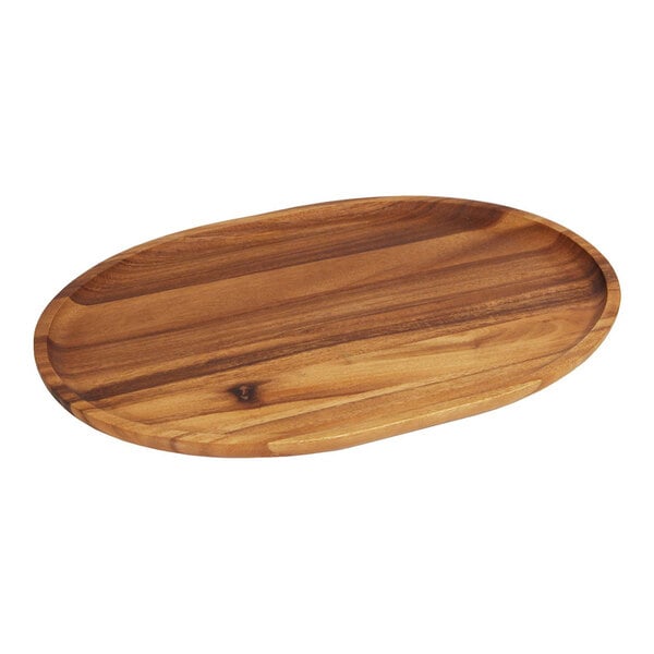 Frieling USA Woodard & Charles 15" x 10" Oval Acacia Wood Plate / Tray - 4/Case