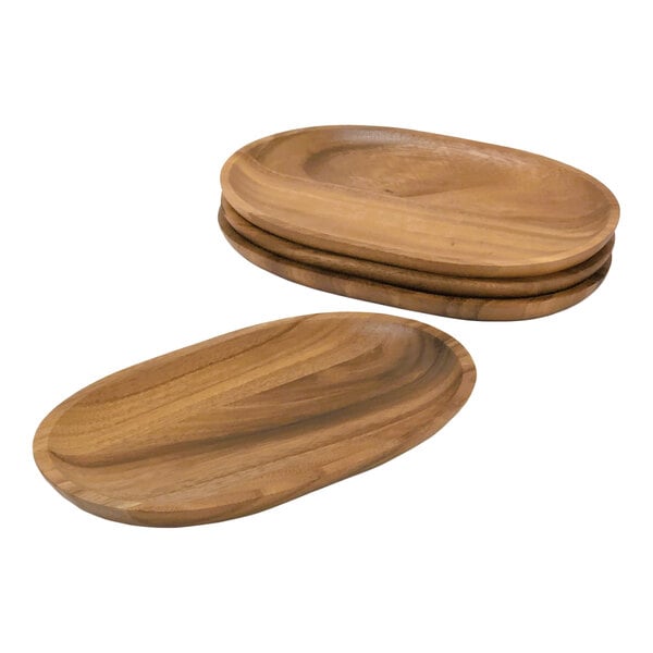 Frieling USA Woodard & Charles 10" x 6" Oval Acacia Wood Plate / Tray - 4/Case