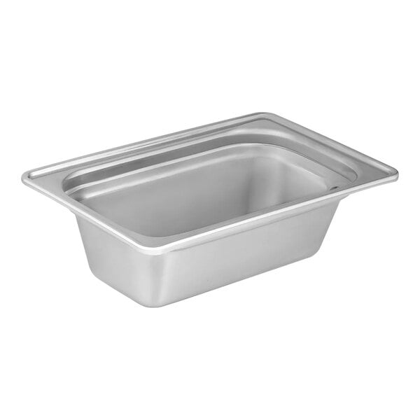 A rectangular, stainless steel pan with a wide rim and deep sides, photographed on a white background.