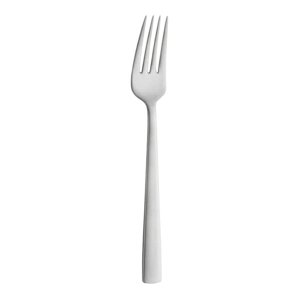 A single stainless steel fork with a simple, modern design is shown against a white background.