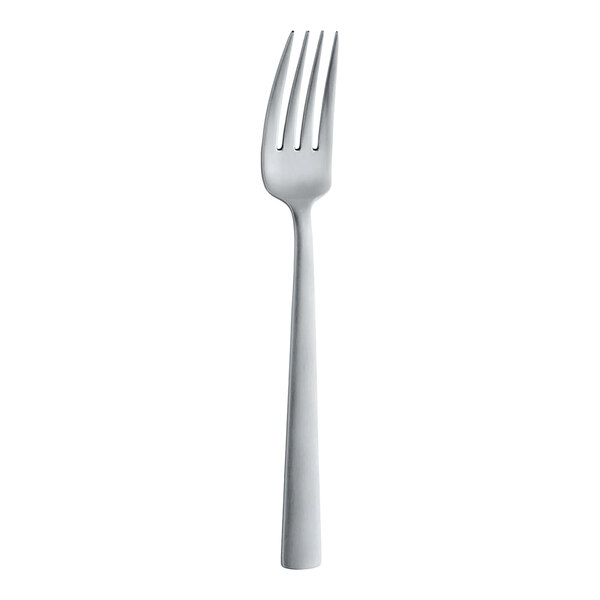 A single stainless steel fork with a simple, modern design is shown against a white background.