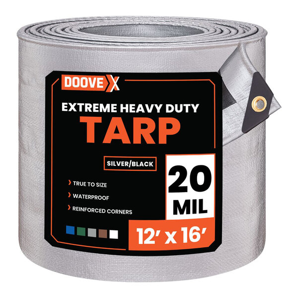 Doovex 12' x 16' Silver / Black Extreme Heavy-Duty Weather-Resistant 20 Mil Multipurpose Polyethylene Tarp ST20-1216