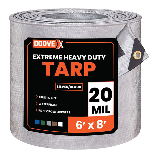 Doovex 6' x 8' Silver / Black Extreme Heavy-Duty Weather-Resistant 20 Mil Multipurpose Polyethylene Tarp ST20-68