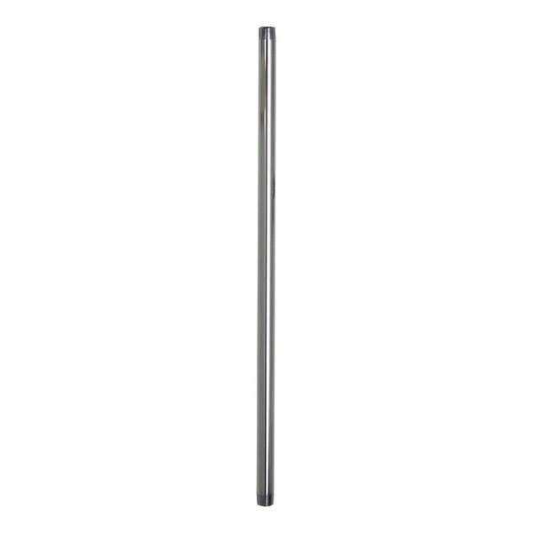 A straight, cylindrical metal rod with a polished finish, standing vertically against a white background.