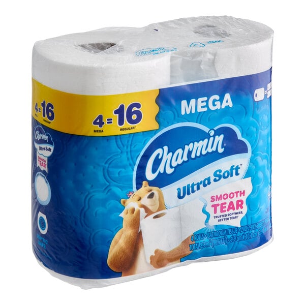 Charmin Ultra Soft 4" x 4" 2-Ply 208-Sheet Toilet Paper Mega Roll - 16/Case