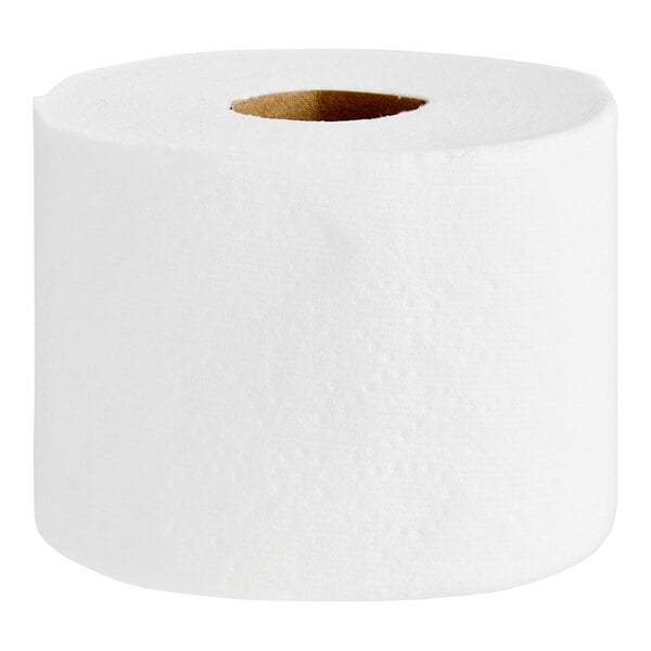 A single white roll of toilet paper with a visible cardboard core.