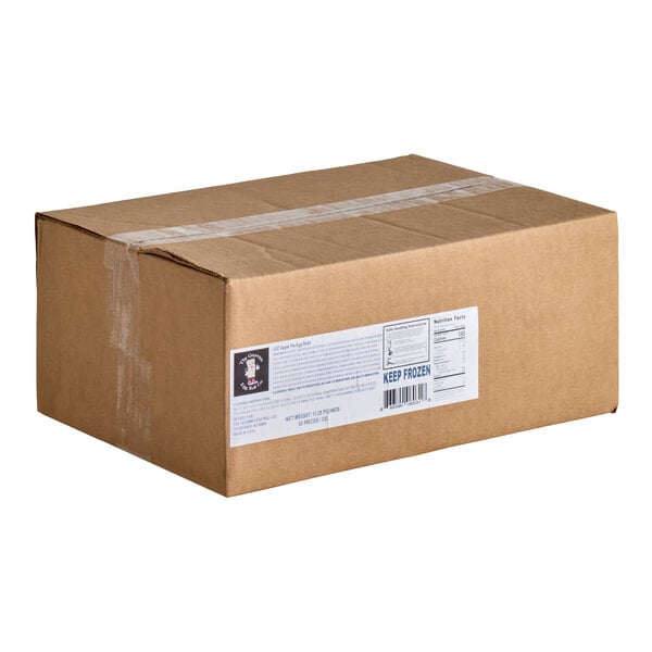 A plain brown cardboard box with a white product label and clear packing tape sealing the top.
