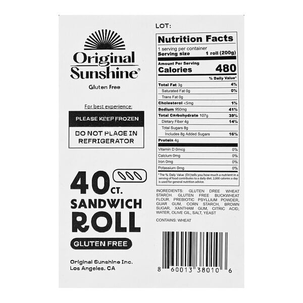 Original Sunshine Gluten-Free Sandwich Roll 6.75 oz. - 40/Case