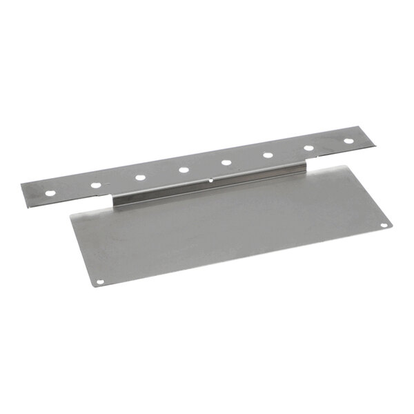 A flat, rectangular metal plate with a raised strip featuring evenly spaced circular holes along its length.