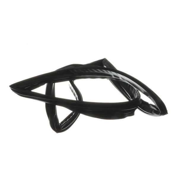 A black, flexible rubber or vinyl-like gasket with a rectangular shape, shown coiled on a white background.