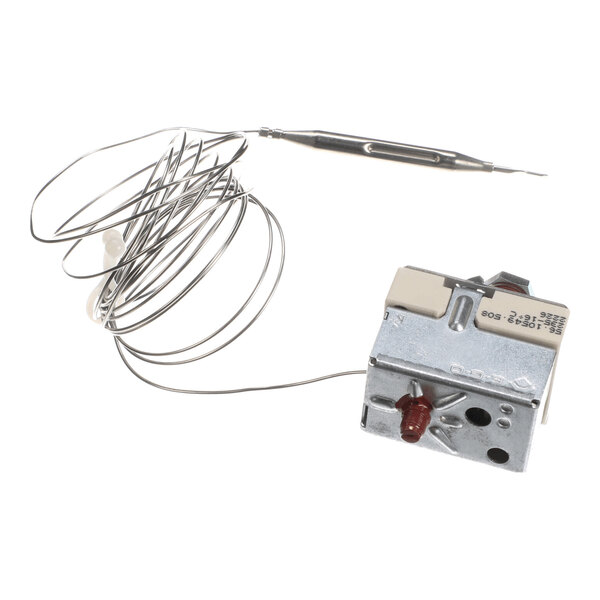A metal device with a coiled wire and a probe attached to a rectangular metal housing.