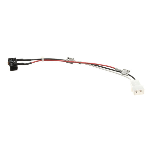A wiring harness with two connectors at each end, joined by red, black, and white wires.