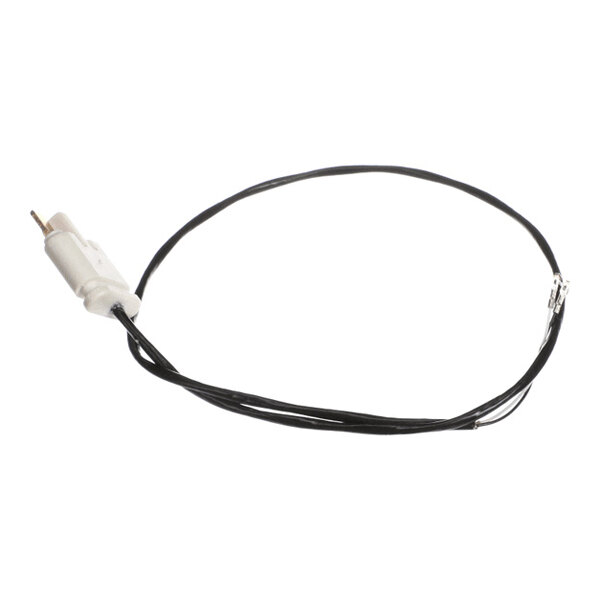 A black wire with a white connector on one end and exposed metal terminals on the other end.