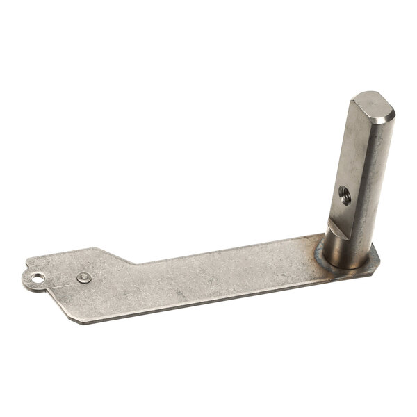 A metal lever with a flat elongated base and a vertical cylindrical component attached at one end.