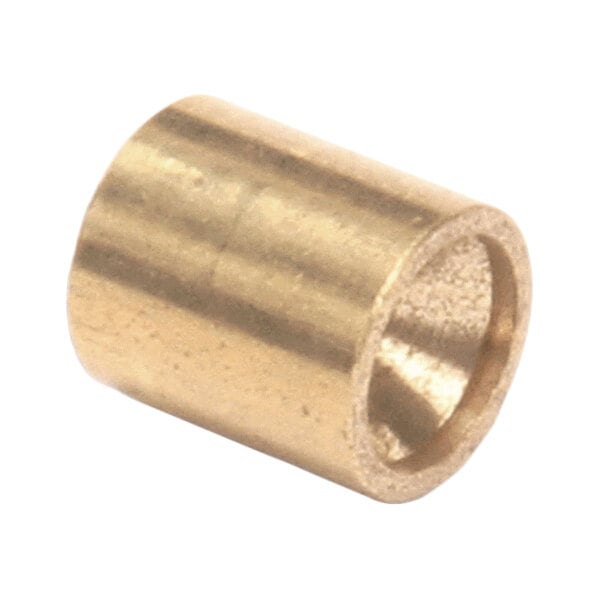 A small cylindrical brass bushing with a hollow center and smooth exterior surface.