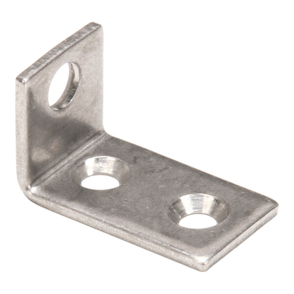 A metal L-shaped bracket with three holes, likely used for mounting or support.