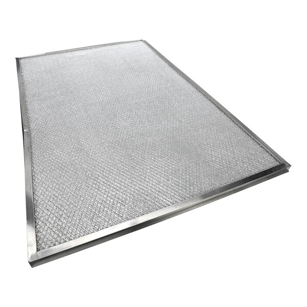 A rectangular metallic mesh panel with a silver frame, viewed from an angle.
