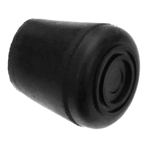 A black, conical rubber tip with a circular pattern on the end, likely designed to fit over the end of a crutch or similar item.