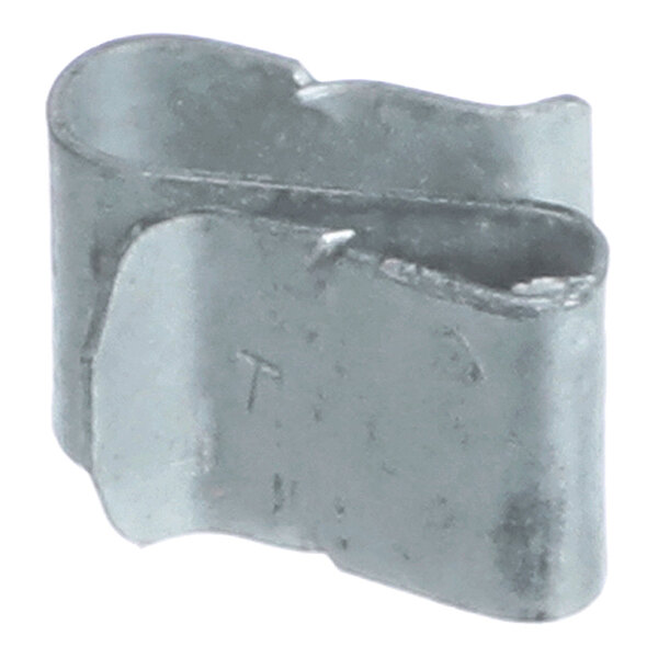 A small, metallic, S-shaped spring clip with a slightly curved profile.
