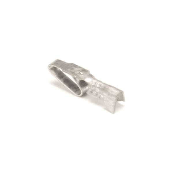 A small metallic connector terminal with a folded, crimped design and an open end.