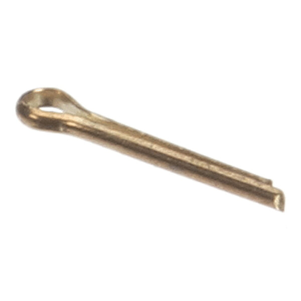 A small brass-colored metal cotter pin with a looped head and split ends.