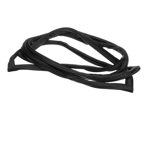 A coiled black rubber or rubber-like gasket with a rectangular cross-section, shown against a white background.