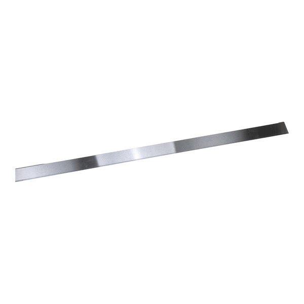 A long, narrow, metallic strip with a reflective surface, likely made of stainless steel.