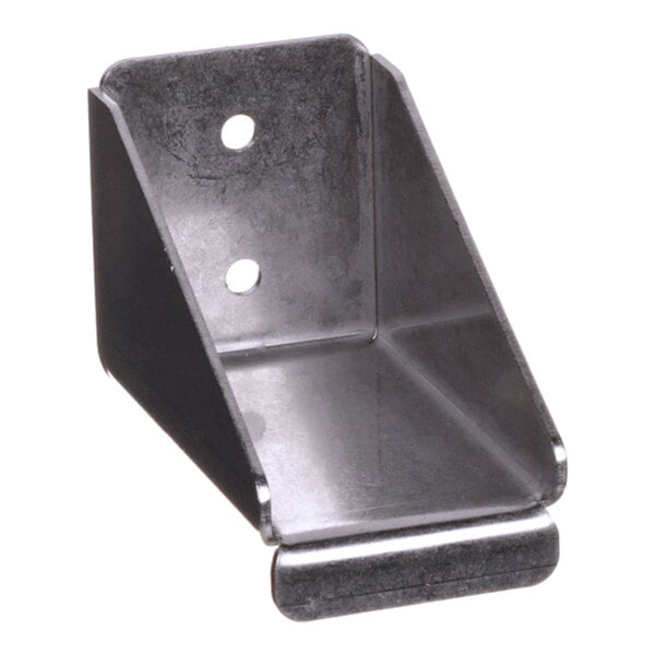 A metal bracket with two holes for mounting and a bent edge at the bottom.