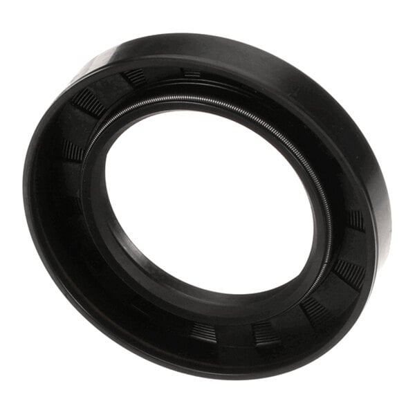 A black circular rubber-like ring with an inner metal spring, resembling a mechanical seal or gasket.