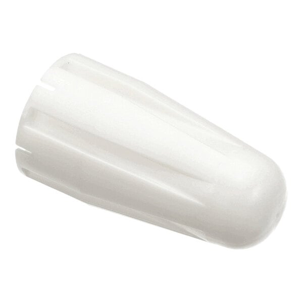 A white, conical, ribbed plastic object with a rounded end and open base.