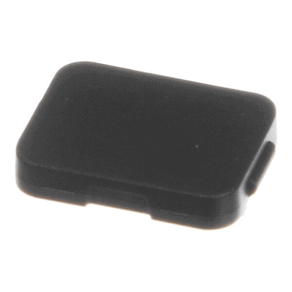 A small, rectangular black plastic cap with rounded edges and a slightly raised profile.