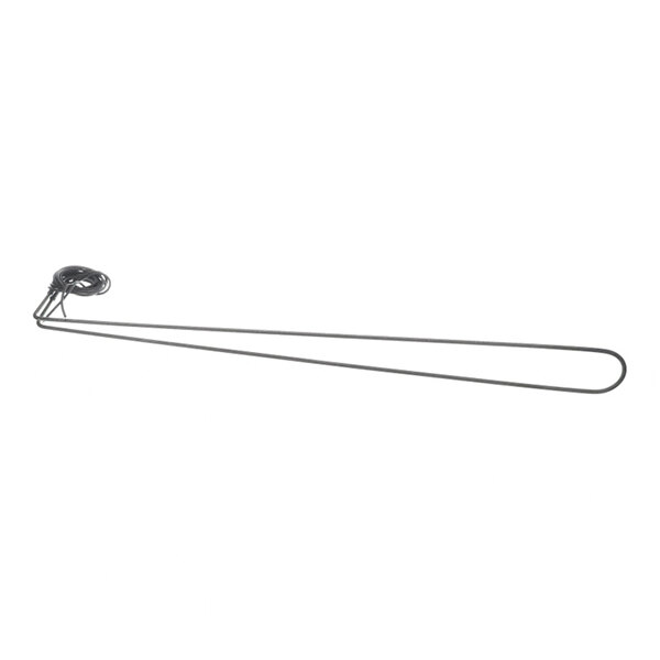 A long, thin metal heating element with a coiled section at one end, likely used for heating applications.