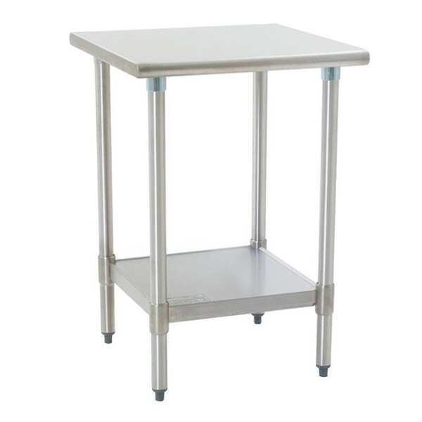 A metal Eagle Group stainless steel work table with a stainless steel shelf.