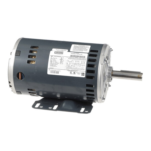 A cylindrical electric motor with a metal mounting base, ventilation slots, and a protruding shaft.