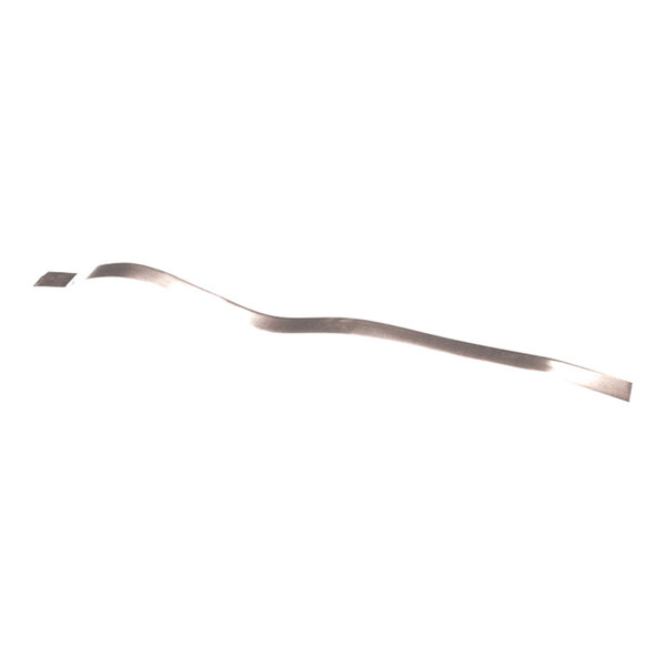 A thin, flat, metallic strip with a slight curve, photographed against a white background.